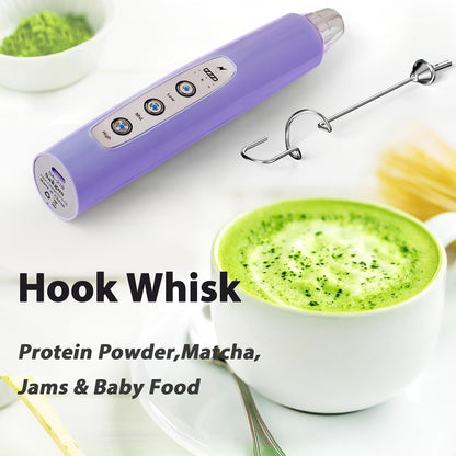 Milk Frother Handheld Rechargeable - Electric Whisk 3 Speed Adjustable, Coffee Frother Wand with 3 Stainless Whisks, Electric Foam Maker