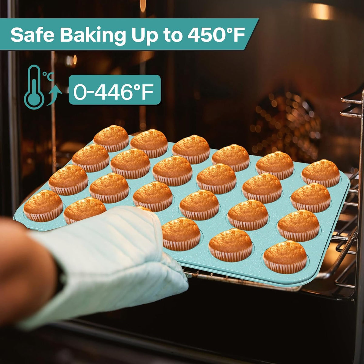 2-Pack Light Blue 24-Cup Ceramic Mini Muffin Pan – Non-Stick Muffin Tin, PFOA-Free, Healthy Baking, Perfect for Cupcakes