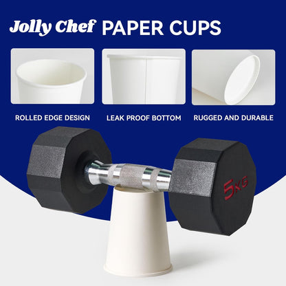 JOLLY CHEF 400 Pack 8 oz Paper Coffee Cups, White Beverages Drinking Cups for Coffee, Water Juice or Tea, Suitable for Party, Picnic, Travel, and Events