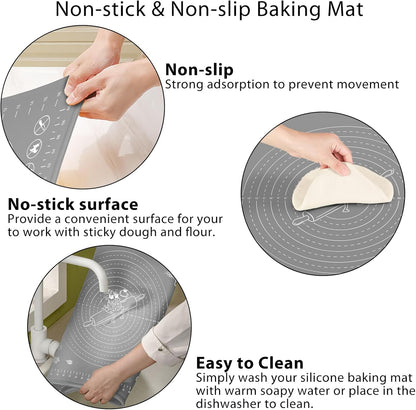 Silicone Baking Mat 24" x 16" Extra Thick Non-stick Pastry Mat with Measurements and Edge Heightening