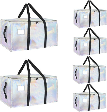 6 Pack-Extra Large Heavy Duty Moving Bags - Waterproof Storage Totes with Handles & Zippers, Foldable for College Dorm, Storage (Shiny Color)