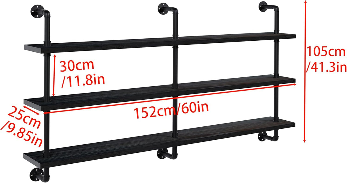 Industrial Pipe Shelving Rustic Black Pipe Wall Shelves Industrial Shelves with Wood Planks Floating Shelves 60 Inch Farmhouse Bathroom