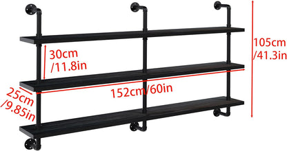 Industrial Pipe Shelving Rustic Black Pipe Wall Shelves Industrial Shelves with Wood Planks Floating Shelves 60 Inch Farmhouse Bathroom