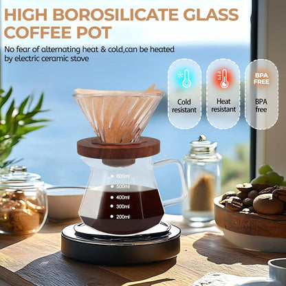 Pour Over Coffee Maker 600ml Borosilicate Glass Drip