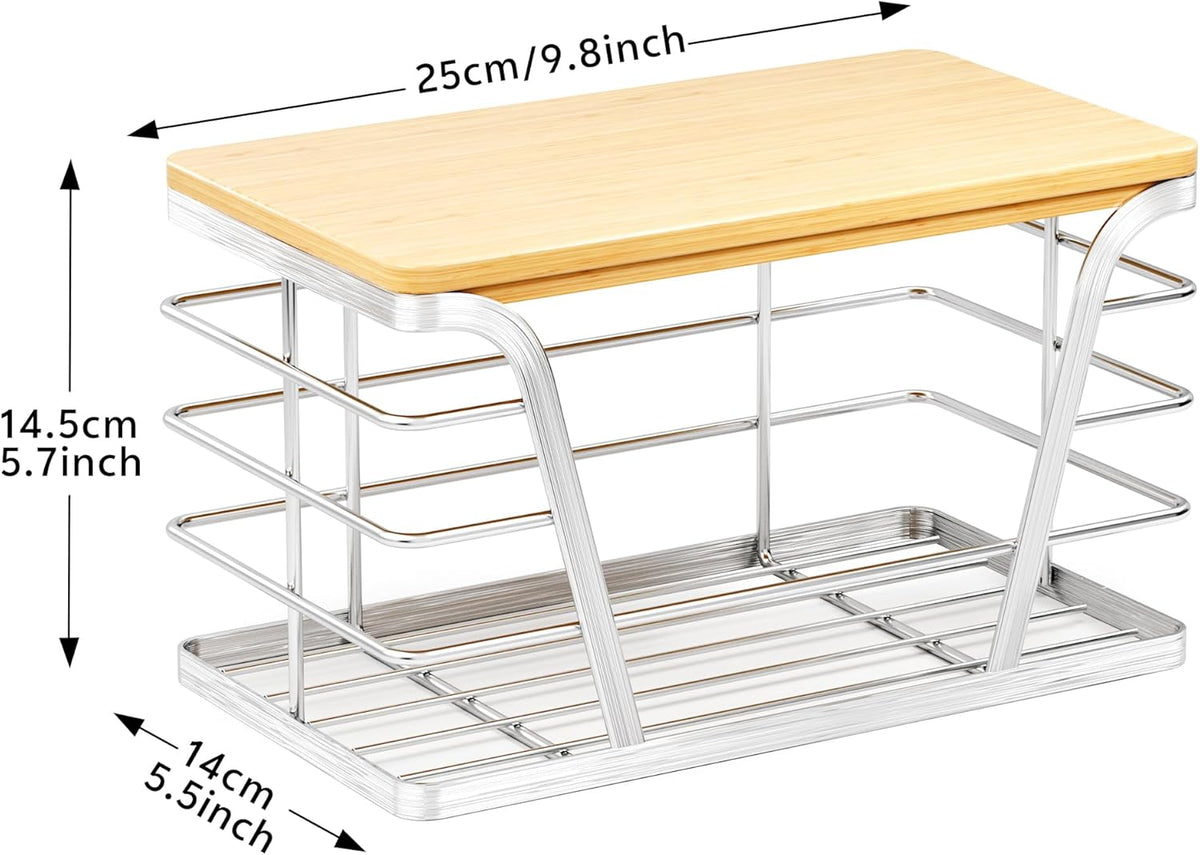 Small Bag Holder，Plastic Bag Holder with Removable Bamboo Top, No Drill, 304 Stainless Steel
