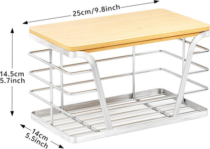 Small Bag Holder，Plastic Bag Holder with Removable Bamboo Top, No Drill, 304 Stainless Steel