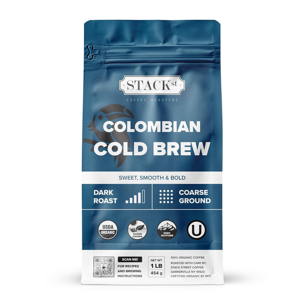 Organic Cold Brew Coffee Coarse Ground 1 LB - Colombian Supremo Reserve Flavor Dark Roast Coarse Grind - 100% Arabica Beans - Handcrafted