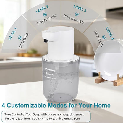 Automatic Soap Dispenser for Kitchen Sink - Wall-Mount & Countertop: 4-Level Adjustable, 13.5oz Clear Plastic IPX5 Rechargeable, Suitable for Kitchen Sink & Bathroom (White)