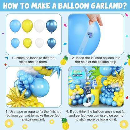 Yellow Blue Clear Balloon Arch Kit with Explosion Star Balloons, Cartoon Theme Blue and Yellow Balloons Garland Kit for Boys Girls Cartoon Birthday Baby Shower Party Supplies
