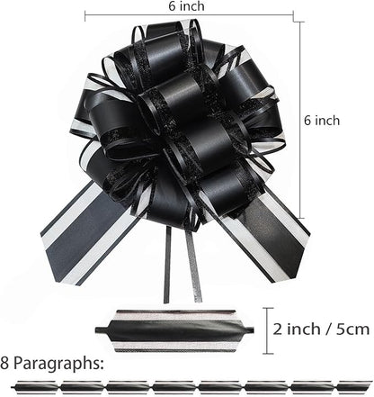 6 PCS Large Pull Bows, Black Bows for Gift Wrapping, 6 Inch Gift Bows, Gift Wrap Bows for Wrapping Boxes, Flower Baskets Decorations, Christmas, Wedding, Presents
