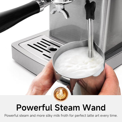 Hibrew H10A - 58mm Espresso Machine, Stainless Steel Body with Milk Frother, Customizable Settings, Smart Display + 20 Bar Pressure Gauge.