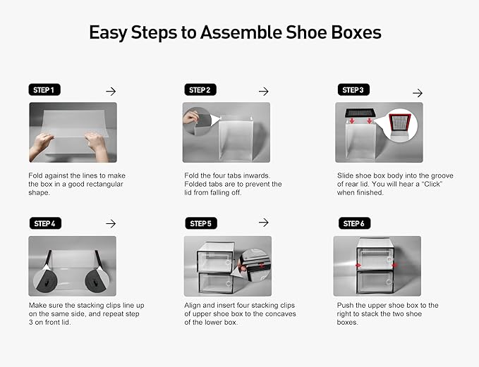 Kuject X-Large Shoe Storage Boxes Organizers Clear Plastic Stackable 12 Pack, Shoe Rack & Holder Substitute, Sneaker Containers, Toy Storage Organizer Bins for Entryway, Closet, Under Bed, White