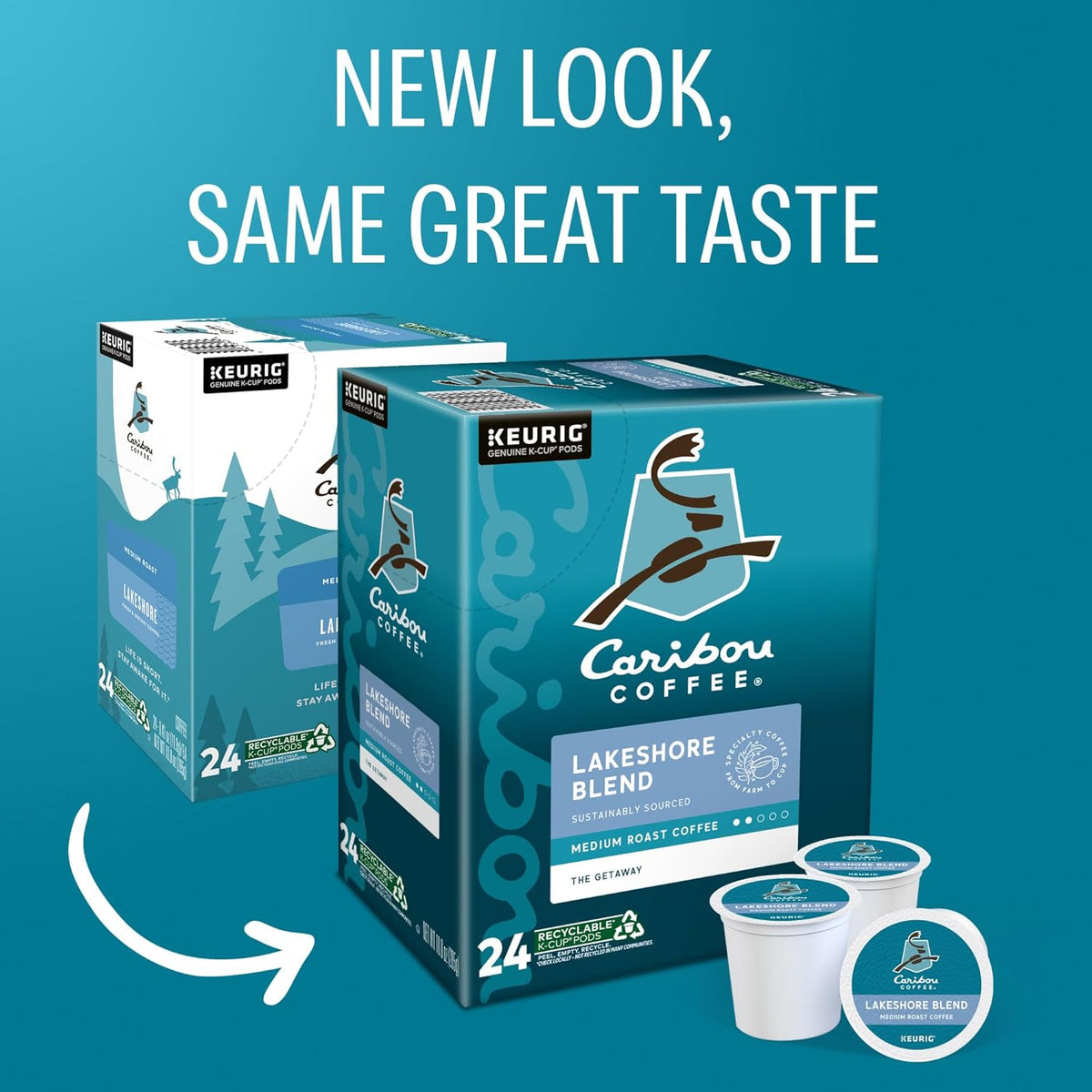 Caribou Coffee Lakeshore Blend Keurig Single-Serve K-Cup Pods, Medium Roast, 24 Count (Pack of 4)
