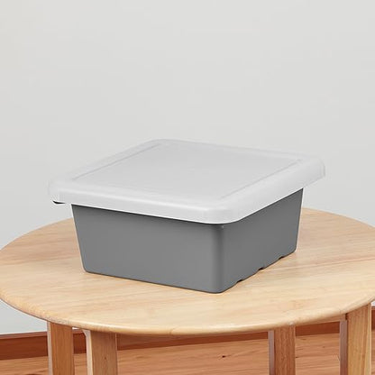 ECR4Kids Stackable Square Bins with Non-Snap Lids, Multipurpose Organization, Grey, 2-Pack