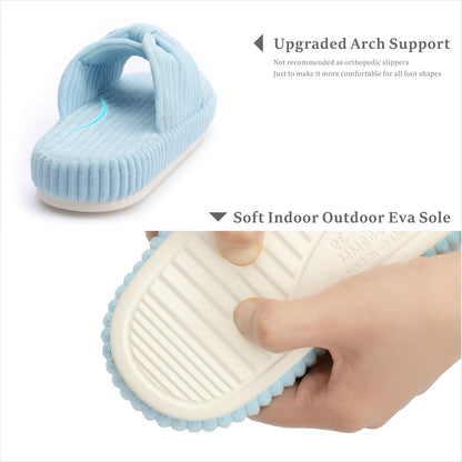 Chantomoo Slippers for Women Memory Foam House Bedroom Corduroy Bow Crossbands Slide Slipper Shoes Comfy Trendy Gift Slippers