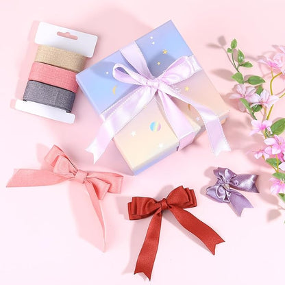 BEEFLYING 3 Styles Wire Edged Ribbons for Gift Wrapping, 25~28mm×2.7m Fabric Ribbons for Wedding Party Decoration Hair Bows Flower Bounquet Sewing and Craft, 9 Yards