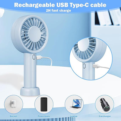 Decute Handheld Turbo Fan Strong Wind Mini Portable Fans, Hand Held USB-C Rechargeable Travel Fan for Indoor Makeup Office Desktop and Outdoor Beach, for Women Girl Men Boy(blue)