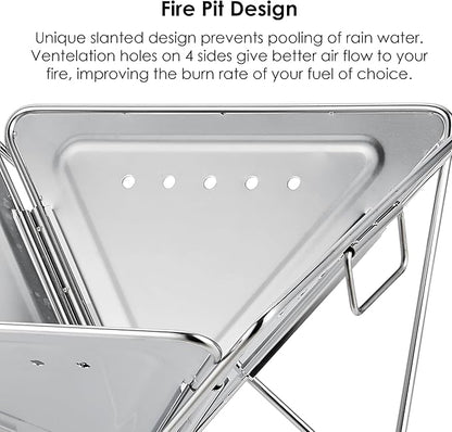 Explorer Bear 20" Stainless Steel Foldable Takibi Fire & Grill with Carrying Bag, Bridge, and Coal Bed | Portable Wood Burning Grill and Fire Pit | Perfect for Camping, Outdoors, Patios