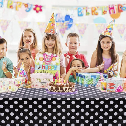 Kesfey 5 Packs Black and White Dots Table Cloth 54x108 Inch Black Polka Dot Mini Mouse Plastic Table Cloth Disposable Black Waterproof Picnic Table Covers for Rectangle Tables Halloween Birthday Party