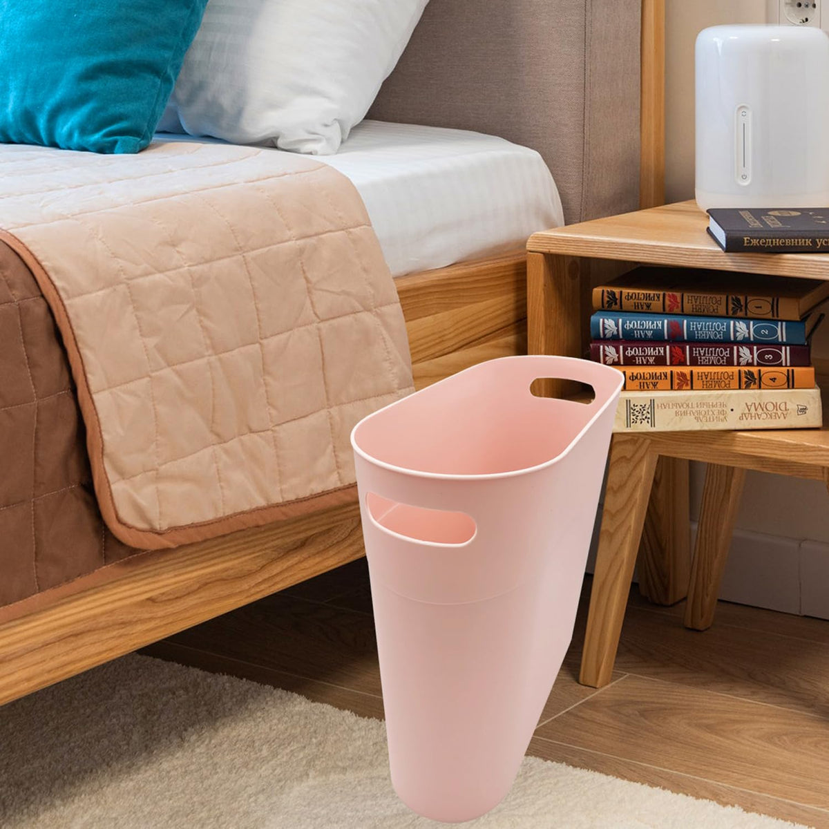 Small Trash Can Plastic Bathroom Wastebasket 3.2 Gallon Slim Garbage Container Bin with Handle for Home Kitchen Bathroom Bedroom Office, 2 Pack, Pink
