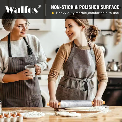 Walfos Marble Rolling Pin With Wooden Handles & Wood Cradle, 16.5 Inch Marble Rolling Pins For Making Pizza Dough And Tortillas