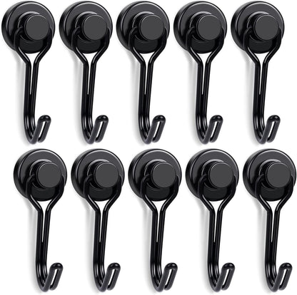 E BAVITE Swivel Swing Black Magnetic Hooks, 30lbs Strong Neodymium Magnet Hook with Epoxy Coating for Refrigerator, Cruise,BBQ Grill Tools, 2.36in in Length, Pack of 10