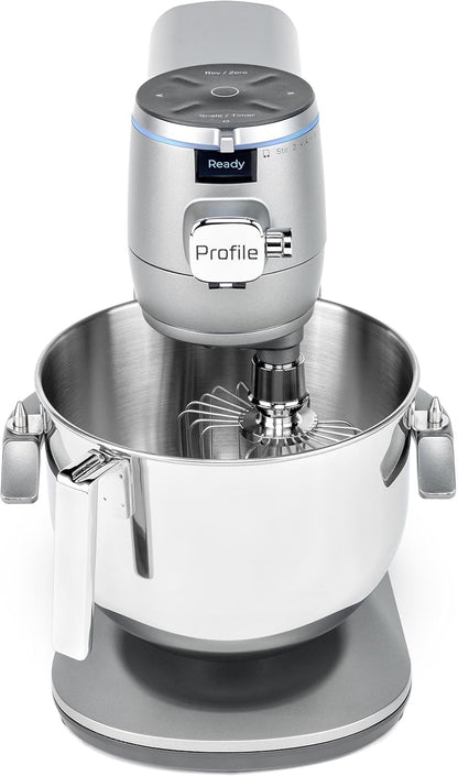GE Profile Smart Stand Mixer w/Built-In Smart Scale & Auto Sense Technology, 7qt Stainless Steel Bowl, 11 Speed l Dough Hook, Beater