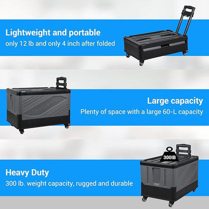 XCBYT Storage Bins with Wheels - Rolling Carts with Wheels for Closet Organizers and Storage Foldable Rolling Cart for Teachers Rolling Crate Collapsible Shopping Cart Black