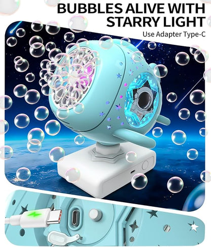 Bubble Machine, Bubble Maker for Parties, USB-C Charging with 360° Automatic Rotation and LED Light - Bubbles Maker Toys Gifts for Kids, Easter, Birthday, Parties, Wedding, Boys, Girls
