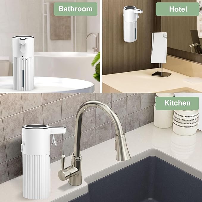 Push-Activated Automatic Soap Dispenser, Continuous Flow Control 400ml Large Capacity AA Battery Powered Waterproof Adjustable Volume Soap Dispenser for Bathroom & Kitchen(Liquid)