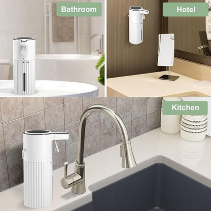 Push-Activated Automatic Soap Dispenser, Continuous Flow Control 400ml Large Capacity AA Battery Powered Waterproof Adjustable Volume Soap Dispenser for Bathroom & Kitchen(Liquid)