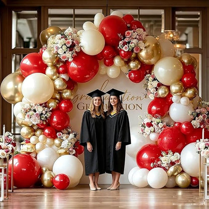 Red White Gold Balloon Garland Double Stuffed Burgundy Red White Sand Pearl Balloon Arch Kit Maroon Wine Balloons for Birthday Bridal Shower Wedding Anniversary Graduation Party Decorations