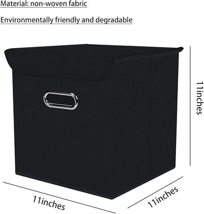 Closet Organizers Fabric Storage Bins With Lids Collapsible Cube Storage Organizer Basket With Handles,Storage Boxes for Clothes Storage,Office,Toys,3 Pack,（Black