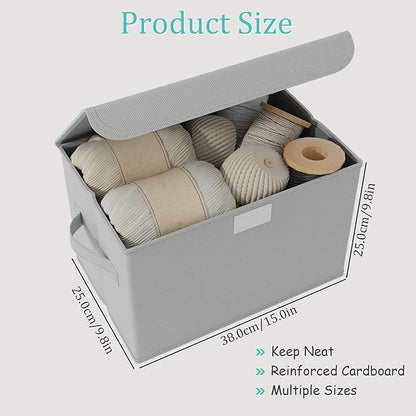 Storage Bins with Lids for Organizing, Closet Boxes with 2 Carrying Handles and Sturdy Heavy Cardboard, Home Organizers Cubes, 4 Pack, Grey, 15 x 9.8 x 9.8 In, XSNY12GL-4
