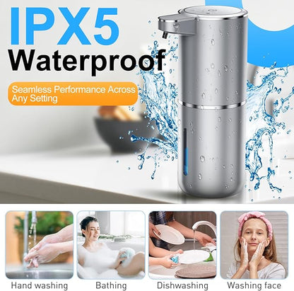 Automatic Foaming Soap Dispenser Touchless,Liquid Soap Dispenser 4-Level Adjustable Hands-Free Wall Mount Soap Dispensing for Bathroom and Kitchen Silverr