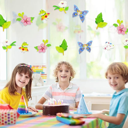 2PCS Flower Butterfly Banner, Floral Butterflies Party Decorations, Reusable Paper Fairy Wildflower Garland for Birthday Baby Shower Wedding Backdrop Tea Party Supplies Home Decor