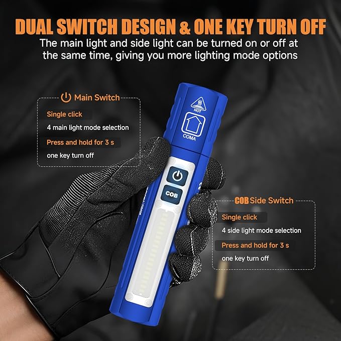 Banral Rechargeable Tactical Flashlights High Lumens - Super Bright Small Powerful LED Magnetic USB C Flashlight, 8 Modes, Dual Button Waterproof Pocket Flash Light for Emergency, Car (2, Blue)