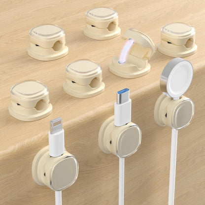 Magnetic Cable Clips, Adjustable Cord Holder Management, Adhesive Wire Keeper Organizer for Home Office Desk Phone PC Car Wall Desktop Nightstand Appliance (9-PCS Apricot)