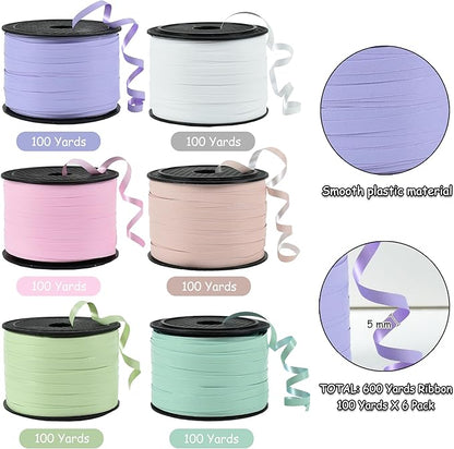 BEISHIDA 6 Assorted Colors Curling Ribbons Balloon String Ribbons - Pastel Colors 6 Rolls for Gift Warppping Birthday Easter Party Decorations