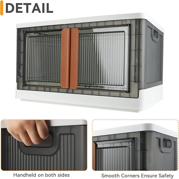 Storage Bins, Extra Large Cabinet with Lids, 19 Gallon(72L) Capacity (Per One), 4 Packs, Useful Box with Door and Buckles, Foldable, Transparent, Excellent Home Organizers