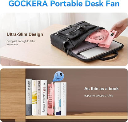 Desk Fan, 6.61''Ultra-thin Battery Powered Fan with Powerful Wind,100 Speeds Adjustable&Digital Display,Timer,Ultra-quiet Small Portable Fan for Bedroom,Office,Travel (White and Pink, 5000mAh)