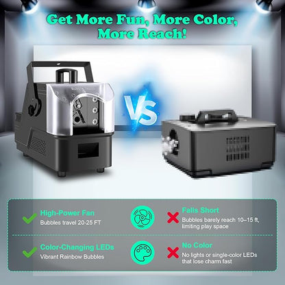 Fog Bubble Machine with 6 PCS RGB Lights & Remote,900W 3 in 1 Smoke Bubble Maker Unleash High-Output Long-Range Bubble & Fog Blower for Halloween Christmas Party Wedding Birthday (Small)