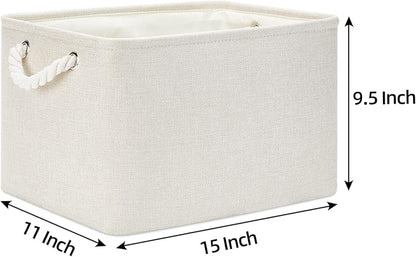 Bidtakay Baskets Collapsible Large Toy Storage Baskets for Organizing Set of 3 Closet Organizer Linen Cream Storage Bins 15 X 11 X 9.5 Inch Shelf Organizer Bins for Nursery Storage (Light Beige)