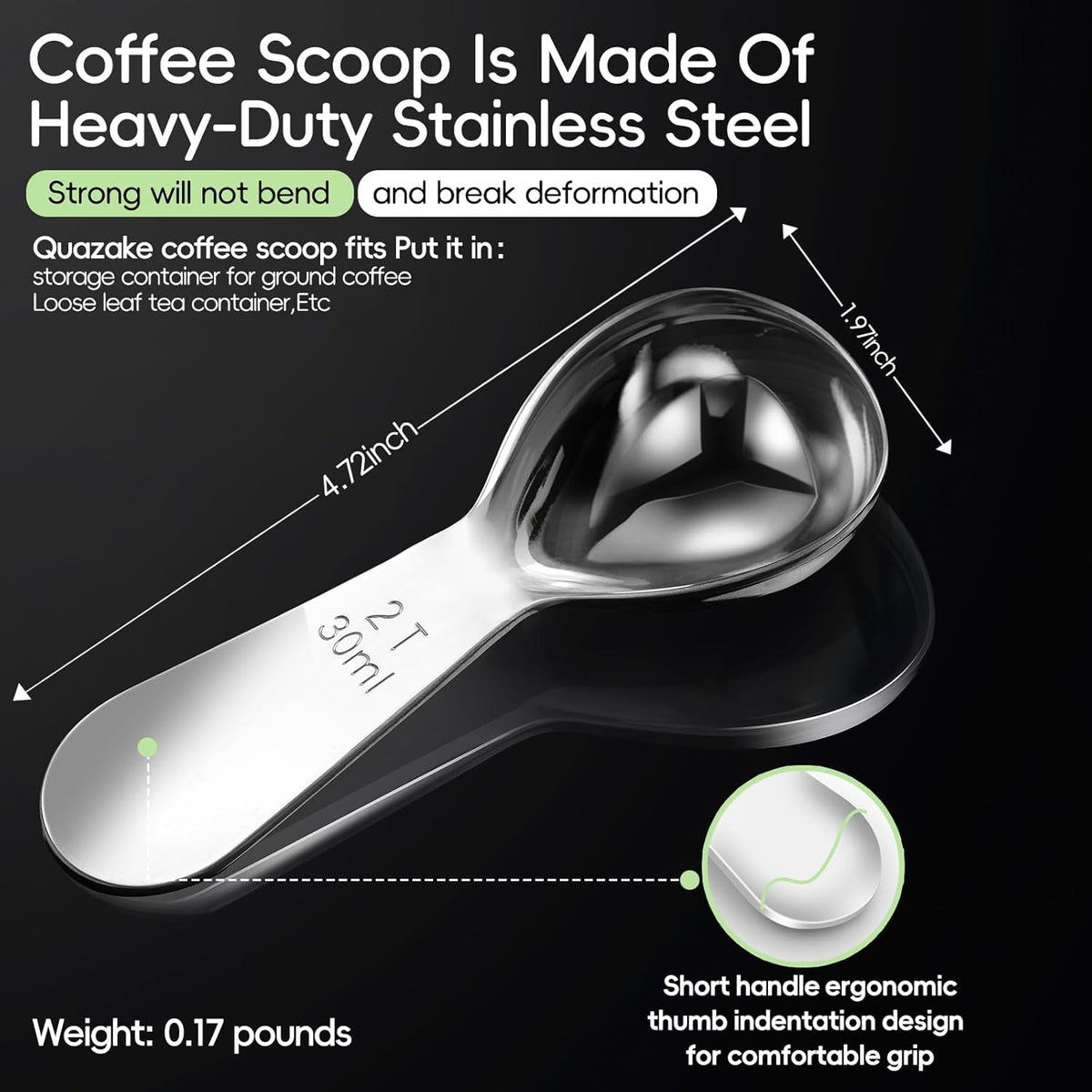 Coffee Scoop 2 tablespoon Measuring Spoons(30ml 2pcs), Ergonomics Design Coffee Scooper 2 tbsp Metal Stainless Steel Manufacture，coffee scoop for
