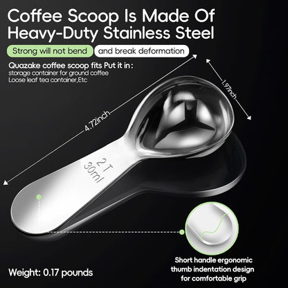 Coffee Scoop 2 tablespoon Measuring Spoons(30ml 2pcs), Ergonomics Design Coffee Scooper 2 tbsp Metal Stainless Steel Manufacture，coffee scoop for