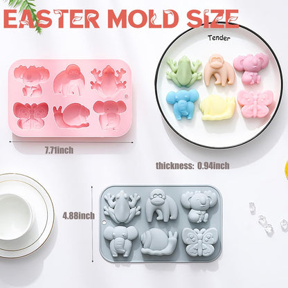 Animal Chocolate Mold Set - Food-Grade Silicone Baking Molds with Frog, Elephant, Monkey, Snail & Butterfly, Reusable for Kids Birthday Cakes