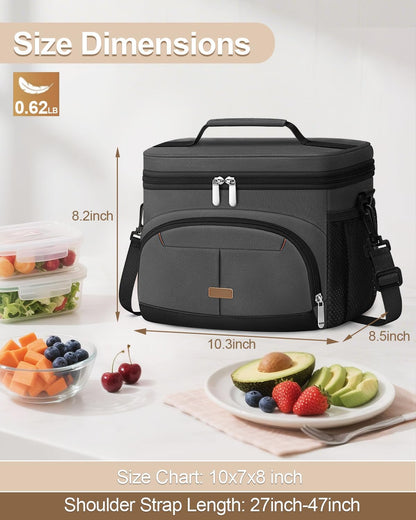 Lunch Box for Man Women, Insulated Lunch Bag Cooler Bag Leakproof Lunchbox Lunch Tote Bags with Removable Strap for Work School Picnic Travel (Grey/12L