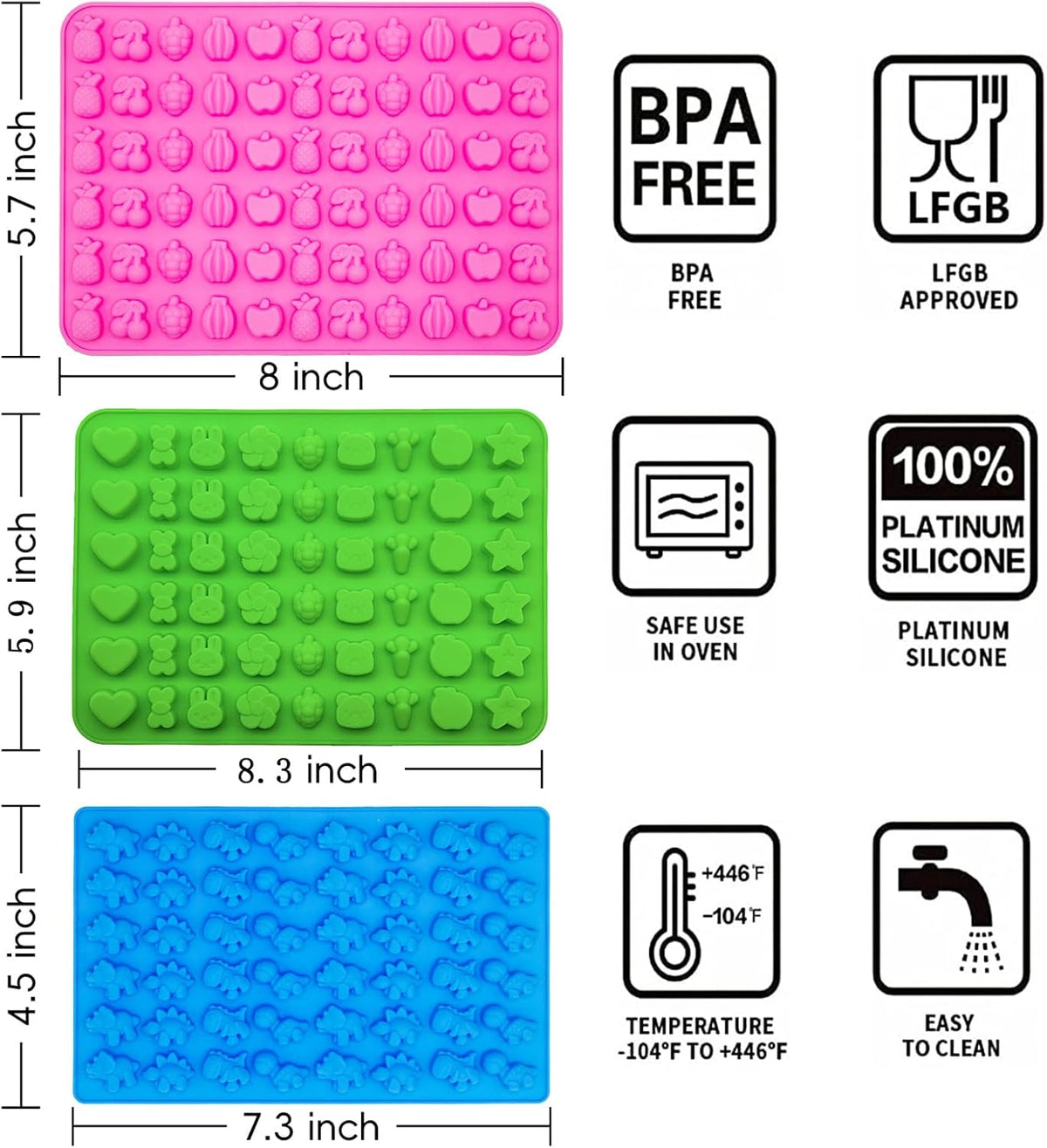 Gummy Candy Molds - Silicone Gummy Dinosaur/Marine Animal/Donut/Small Hearts Shapes/Fruit Snack Mold for Kids with 2pcs Dropper