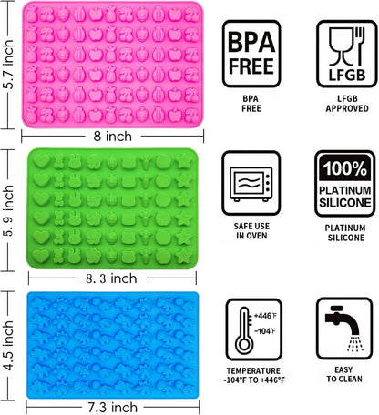 Gummy Candy Molds - Silicone Gummy Dinosaur/Marine Animal/Donut/Small Hearts Shapes/Fruit Snack Mold for Kids with 2pcs Dropper