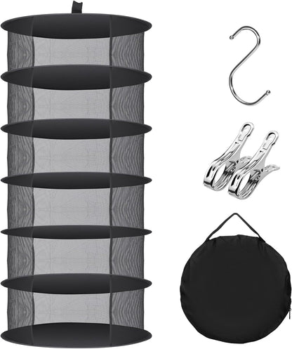 Herb Drying Rack Hanging Collapsible Drying Net for Garden Hydroponic Plant, Flowers, Herbs,Dry Mesh Folding Dryer(6 Layer)